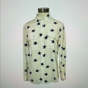 NWOT Equipment Star Pattern SILK Blouse - IVORY and NAVY